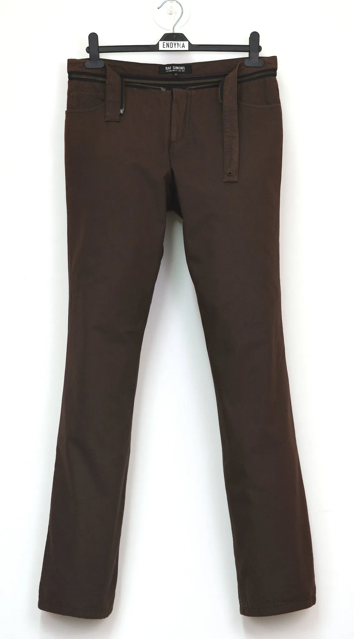 2002 Brown Double Cotton Jeans with Deconstructed Zip Waistband