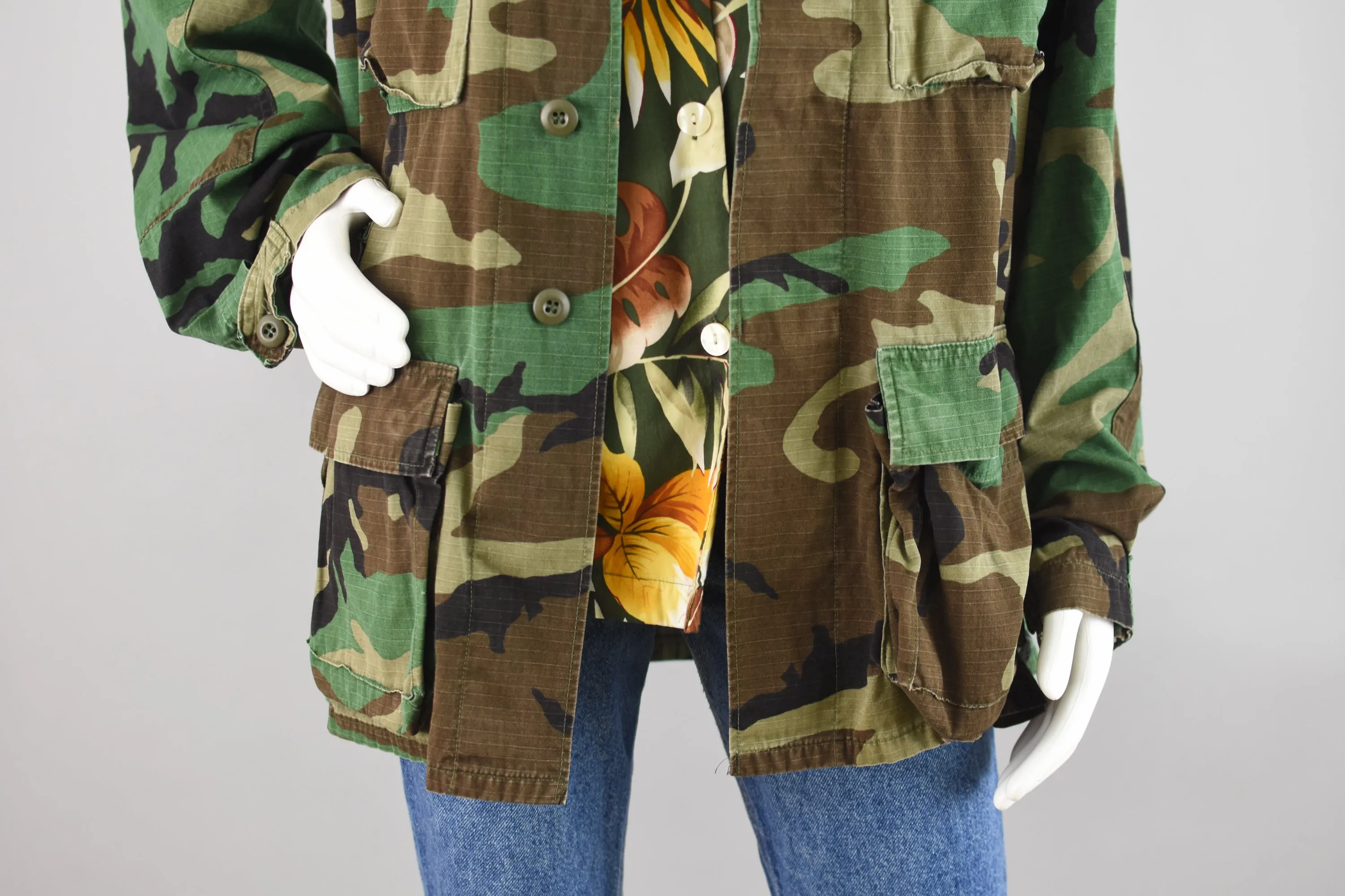 80s Military Camo Fatigue Jacket, Men's Medium Long