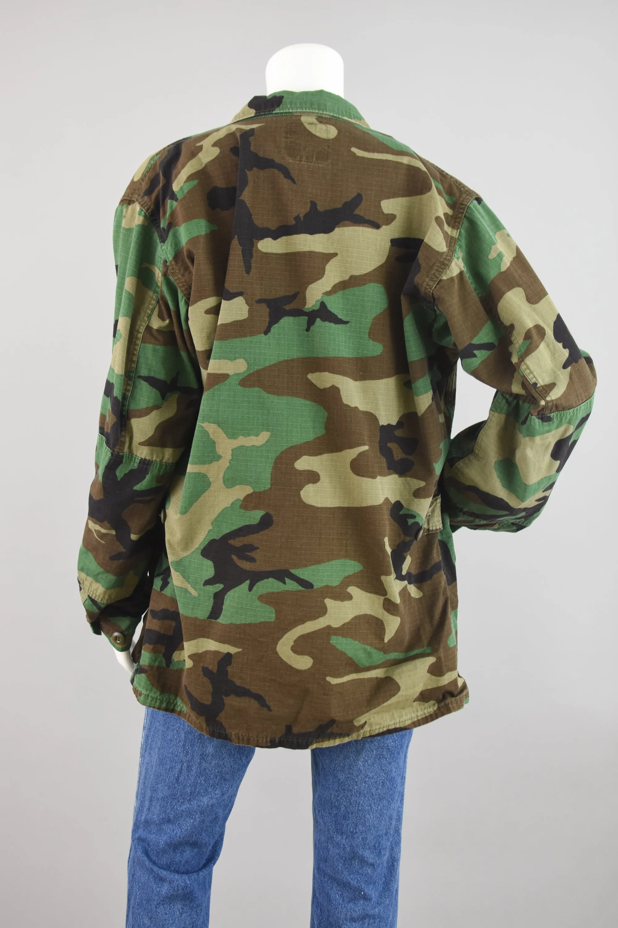 80s Military Camo Fatigue Jacket, Men's Medium Long