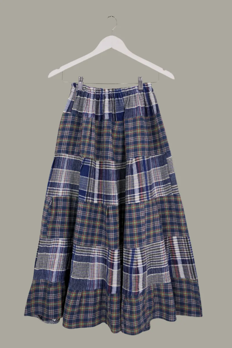 Adelaide Patchwork Maxi Skirt in Heritage Heather Blue Check