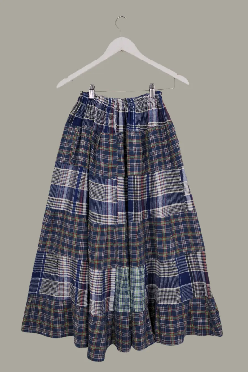 Adelaide Patchwork Maxi Skirt in Heritage Heather Blue Check