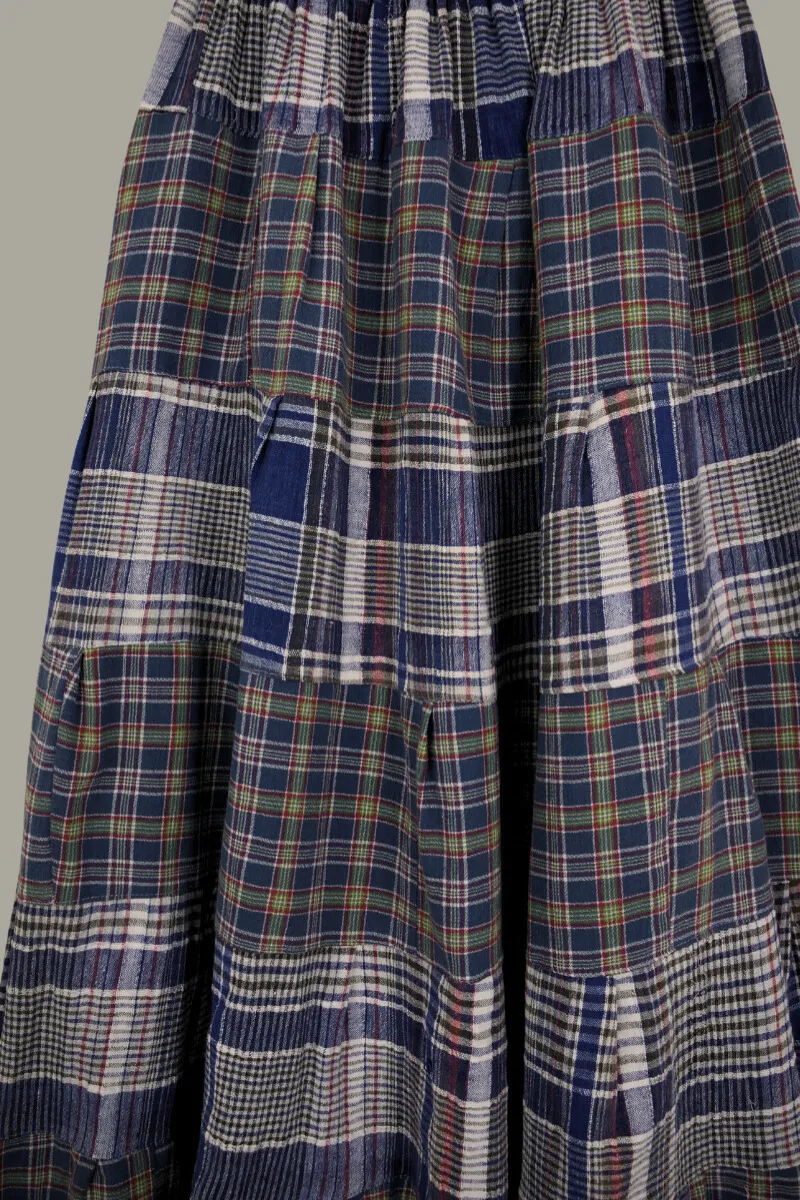 Adelaide Patchwork Maxi Skirt in Heritage Heather Blue Check