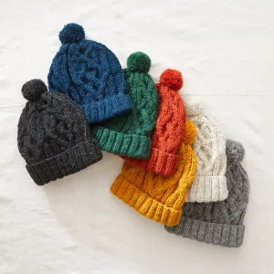 AJAY Unisex Cosy Cable Knit Wool Bobble Hat