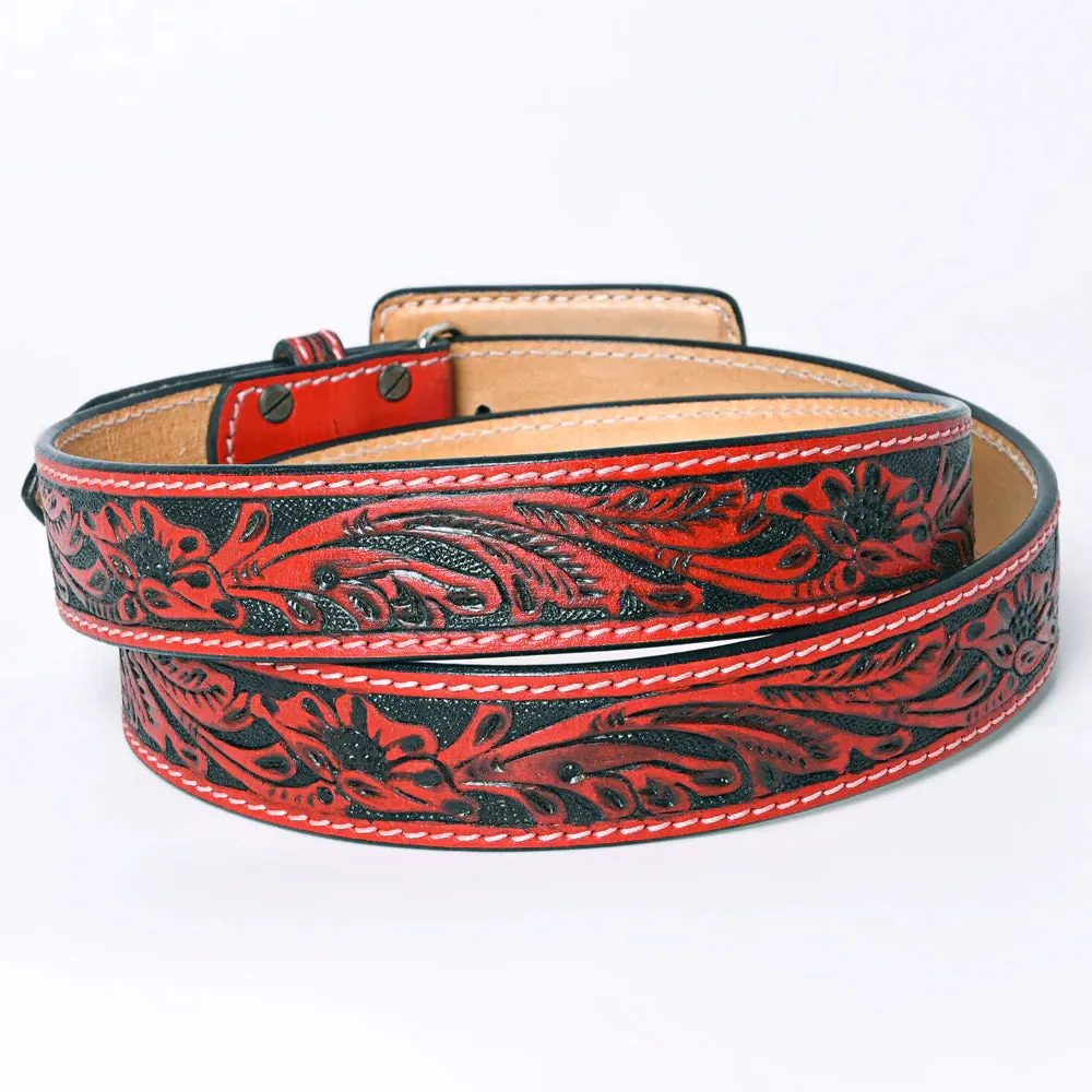 American Darling Western Floral Hand-Tooled Leather Belt in Red Clay