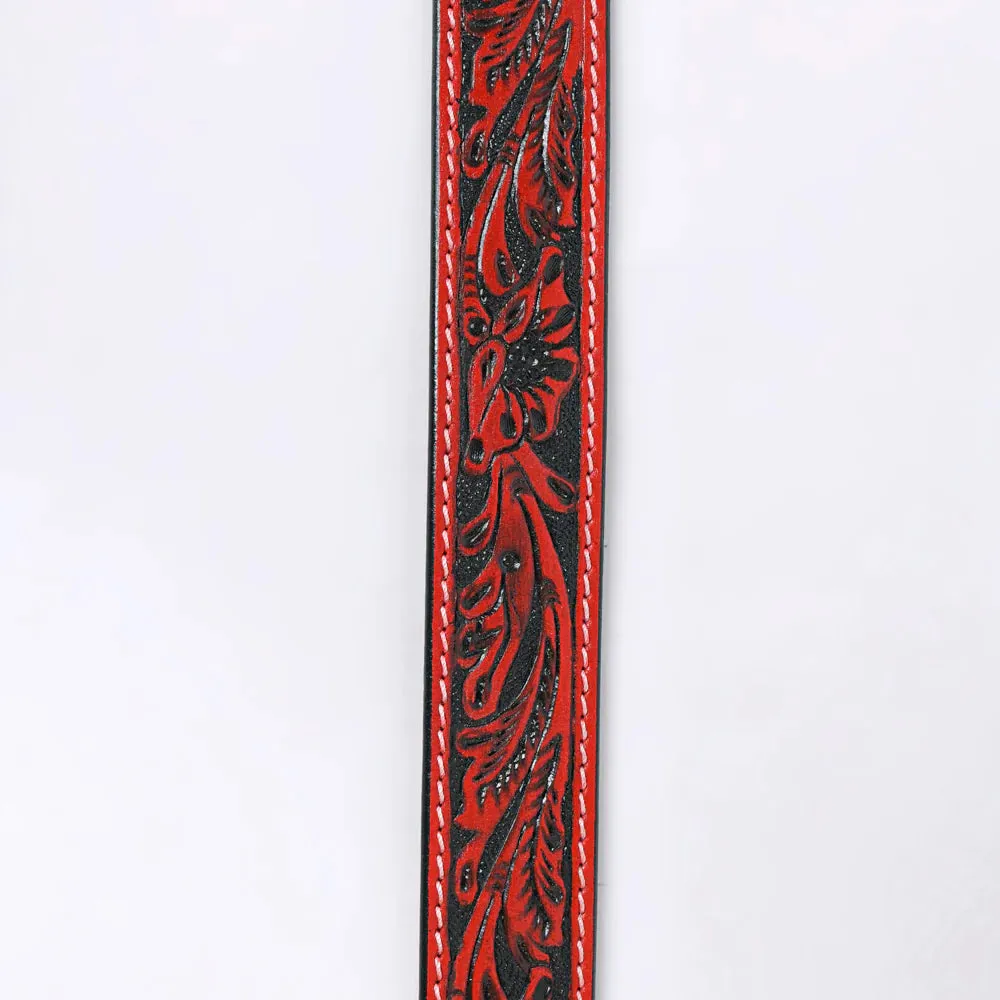 American Darling Western Floral Hand-Tooled Leather Belt in Red Clay