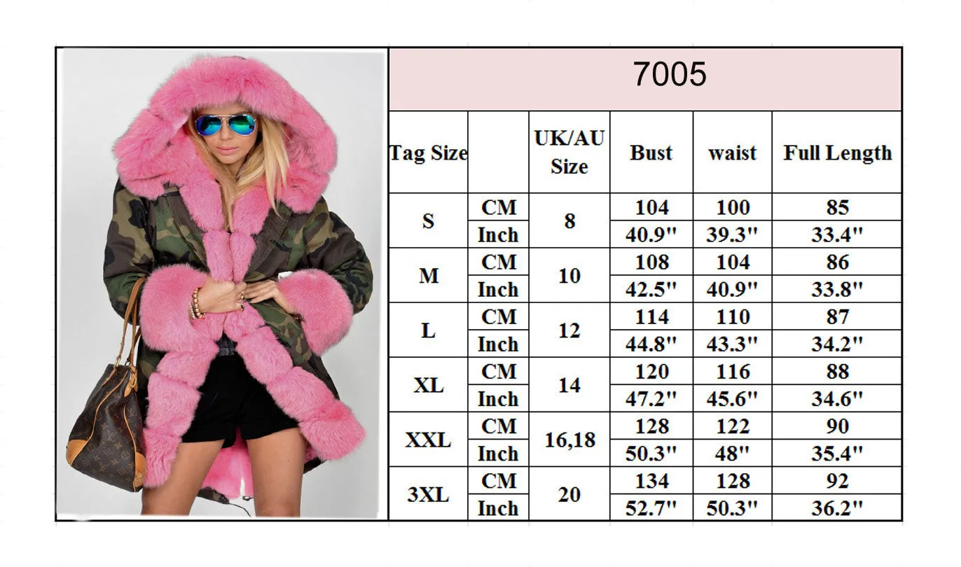 Aofur Women's Hooded Parka Jacket Fleece Faux Fur Coat Long Trench Tops US Stock Overcoat New