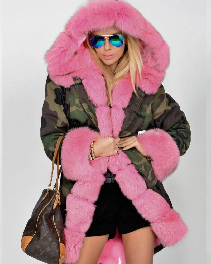 Aofur Women's Hooded Parka Jacket Fleece Faux Fur Coat Long Trench Tops US Stock Overcoat New