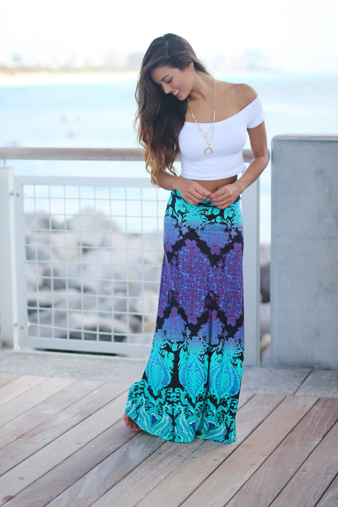 Aqua Printed Maxi Skirt