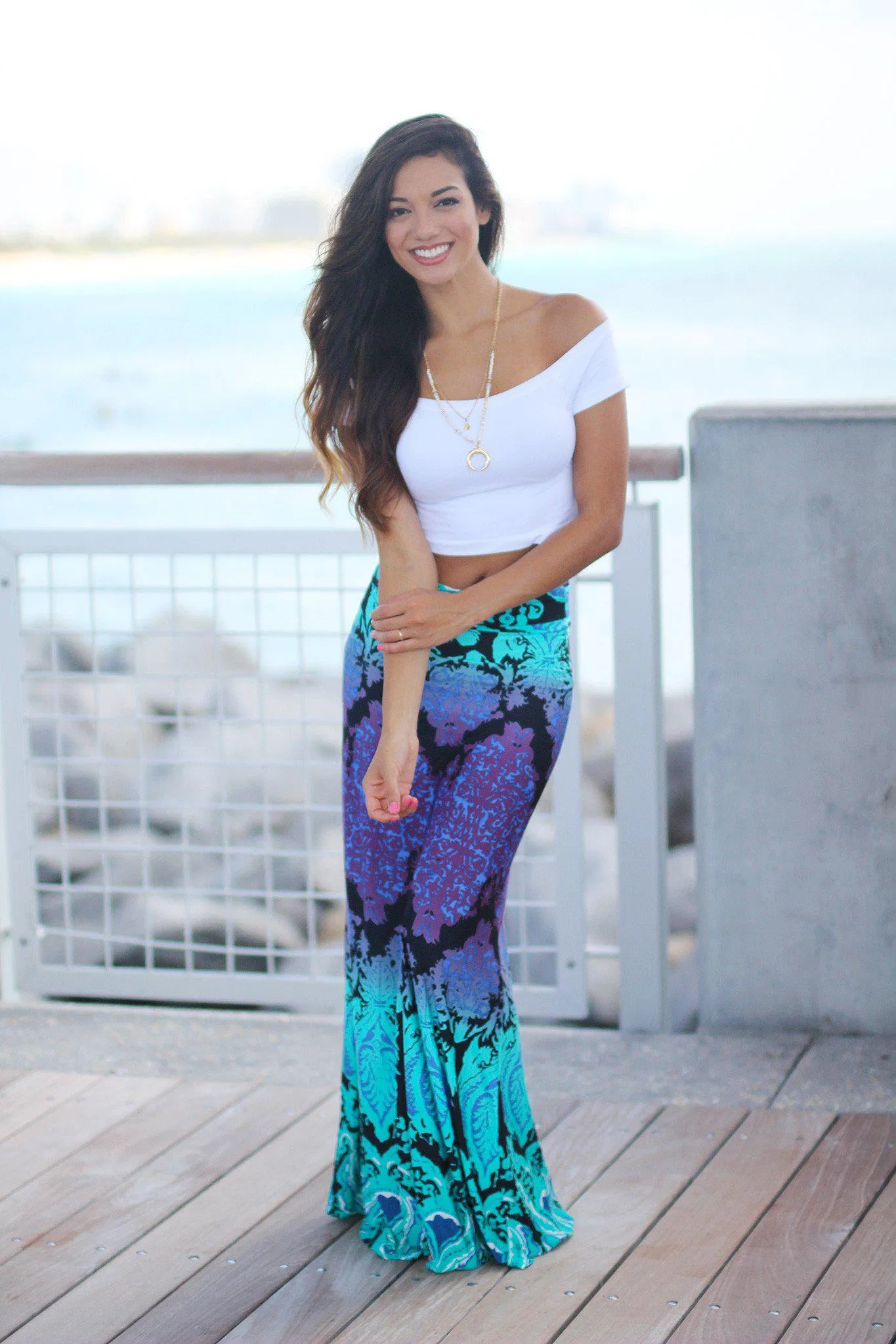 Aqua Printed Maxi Skirt