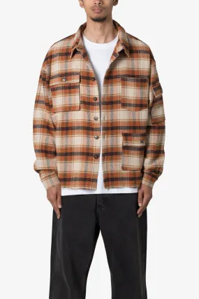 Asymmetrical Pocket Flannel Shirt - Brown