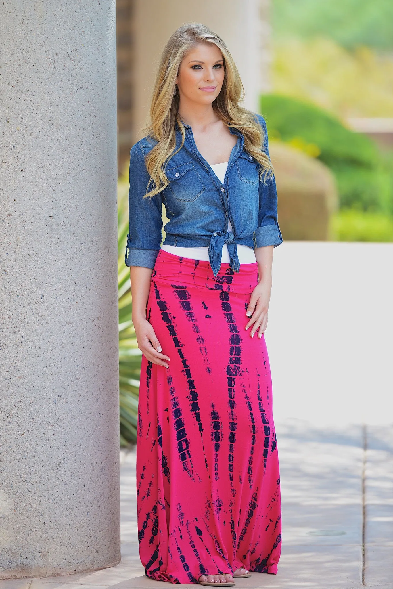 At A Standstill Bamboo Silhouette Maxi Skirt - Fuchsia