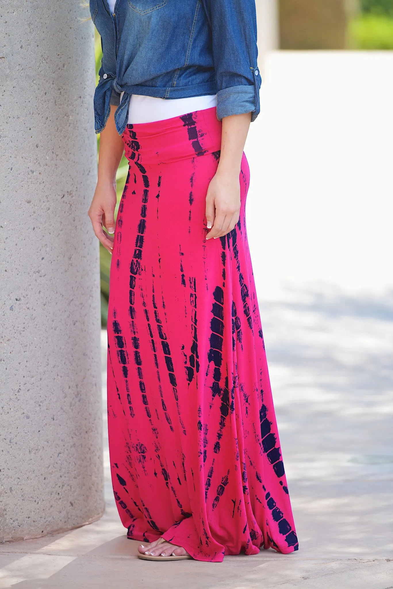 At A Standstill Bamboo Silhouette Maxi Skirt - Fuchsia