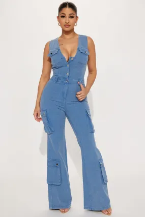 Ava Cargo Denim Jumpsuit - Denim