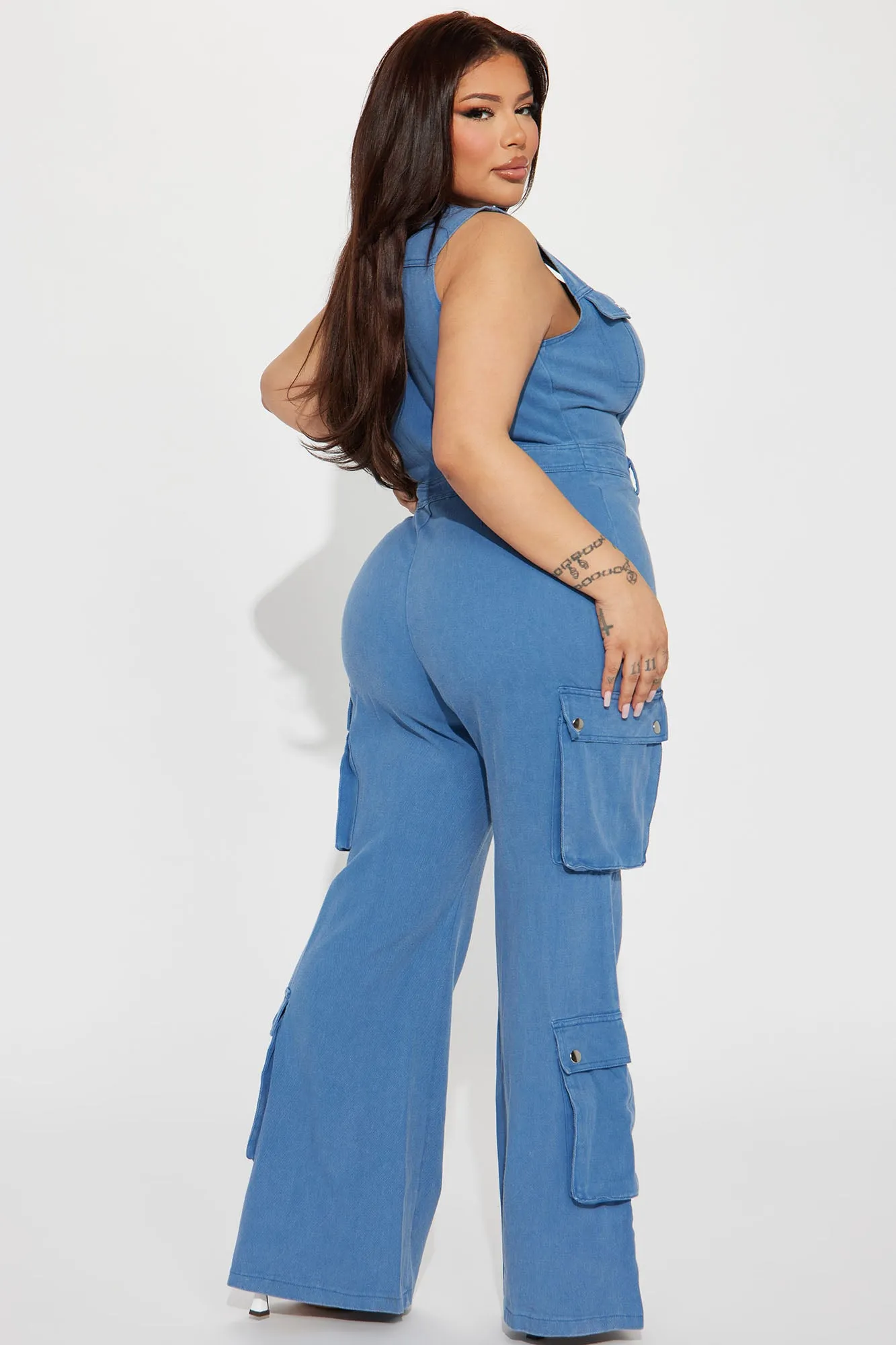 Ava Cargo Denim Jumpsuit - Denim