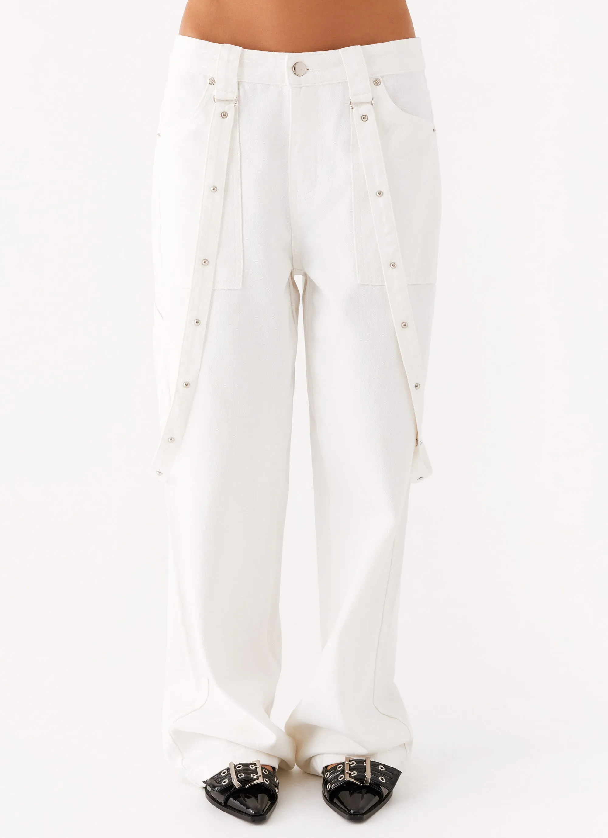 Avril Cargo Denim Pants - White