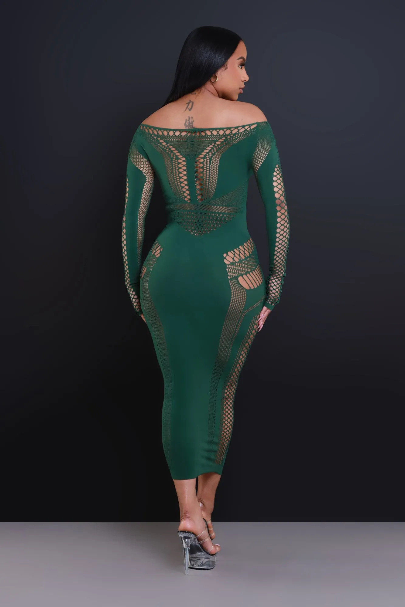 Baby Girl Laser Cut Seamless Midi Dress - Green