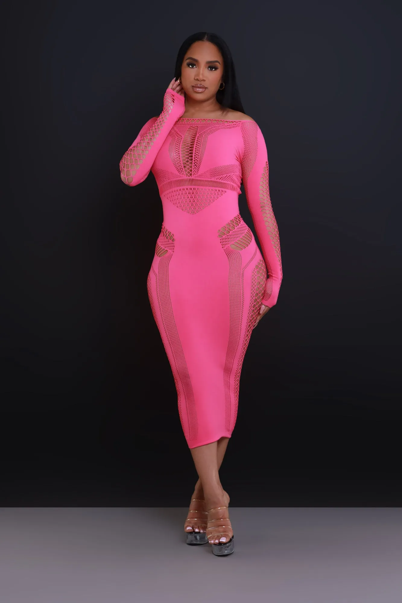 Baby Girl Laser Cut Seamless Midi Dress - Pink