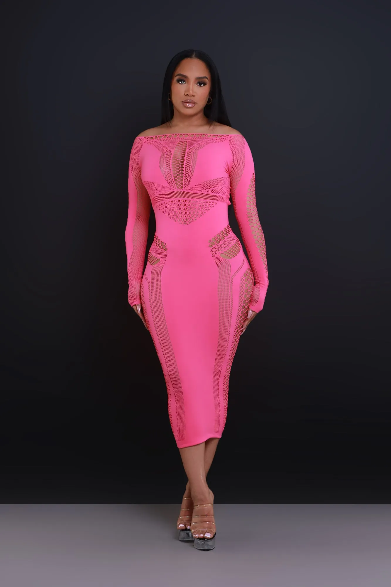 Baby Girl Laser Cut Seamless Midi Dress - Pink