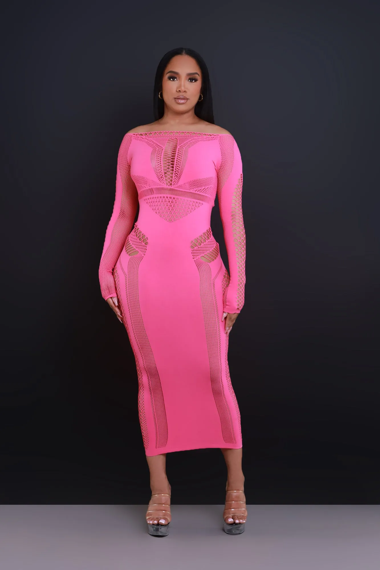 Baby Girl Laser Cut Seamless Midi Dress - Pink