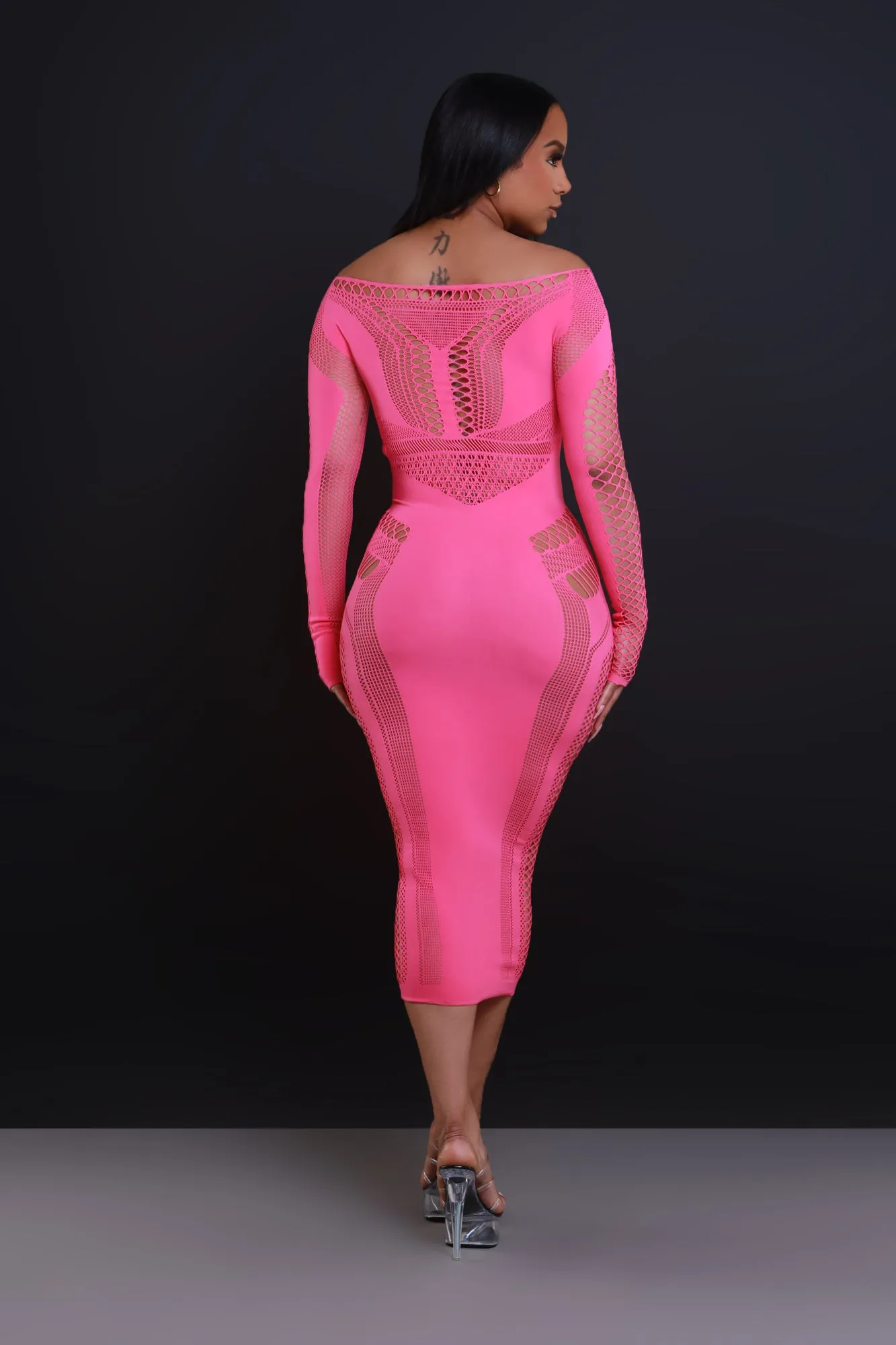 Baby Girl Laser Cut Seamless Midi Dress - Pink