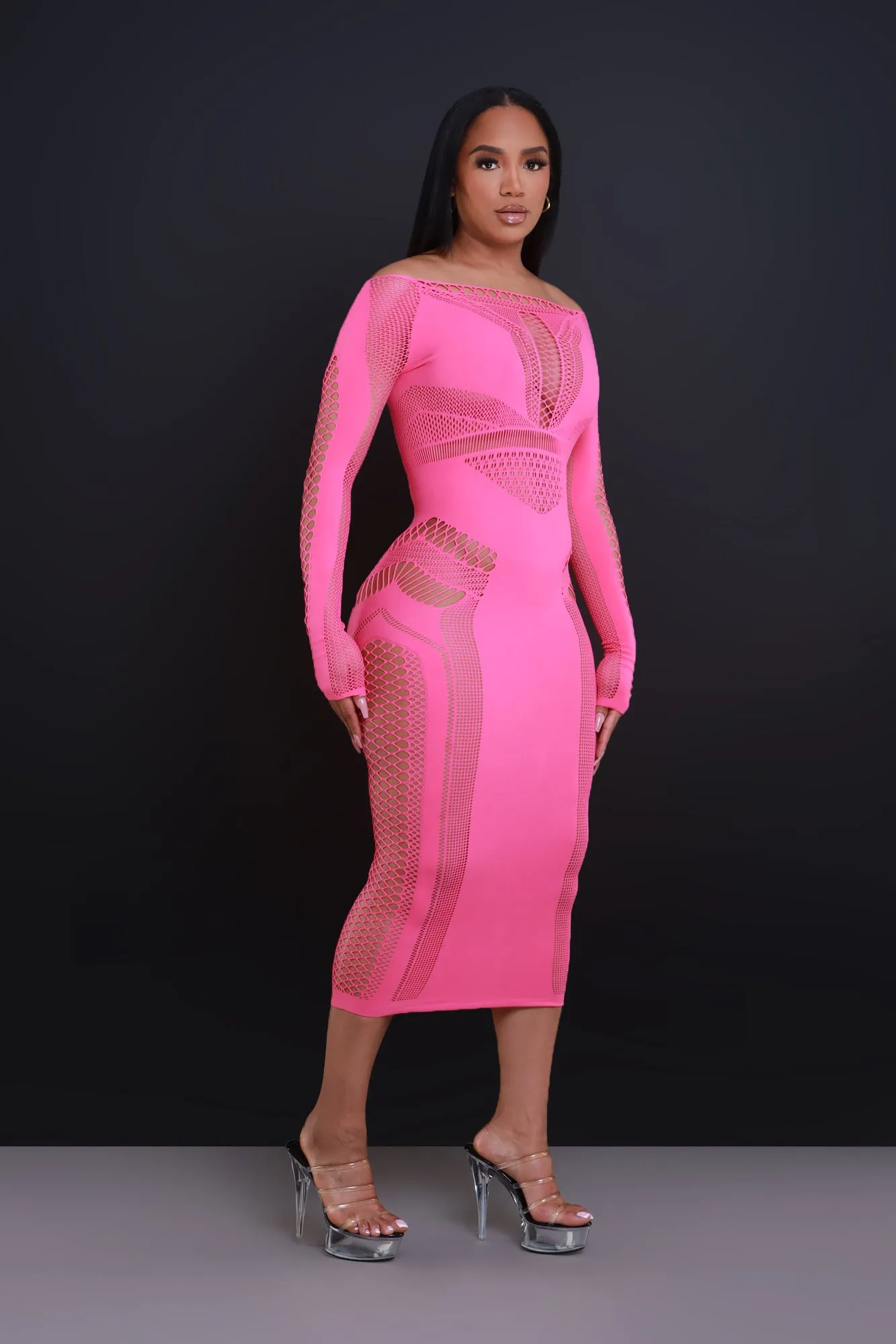 Baby Girl Laser Cut Seamless Midi Dress - Pink