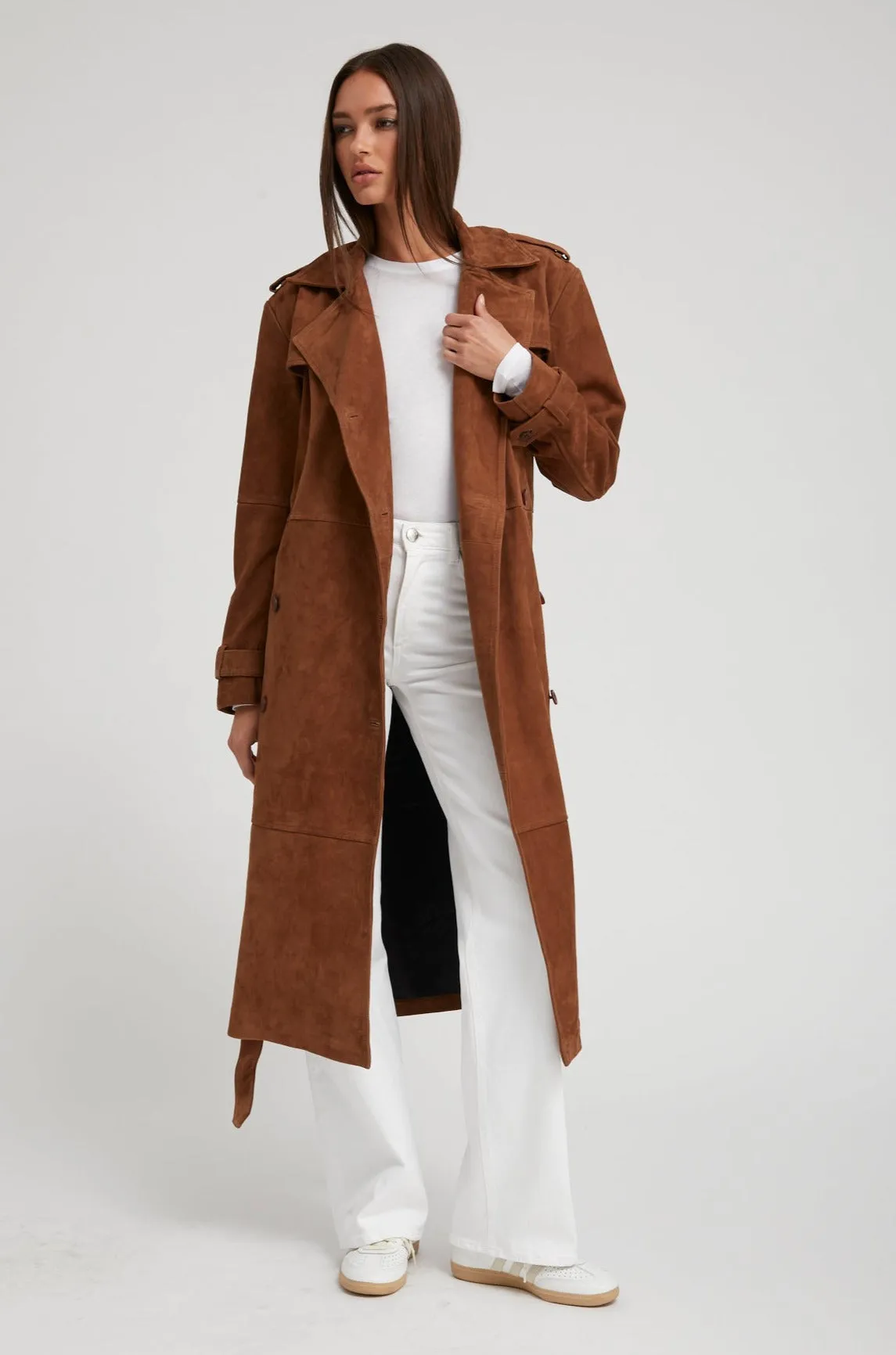 Belle de Jour Cognac Suede Trench