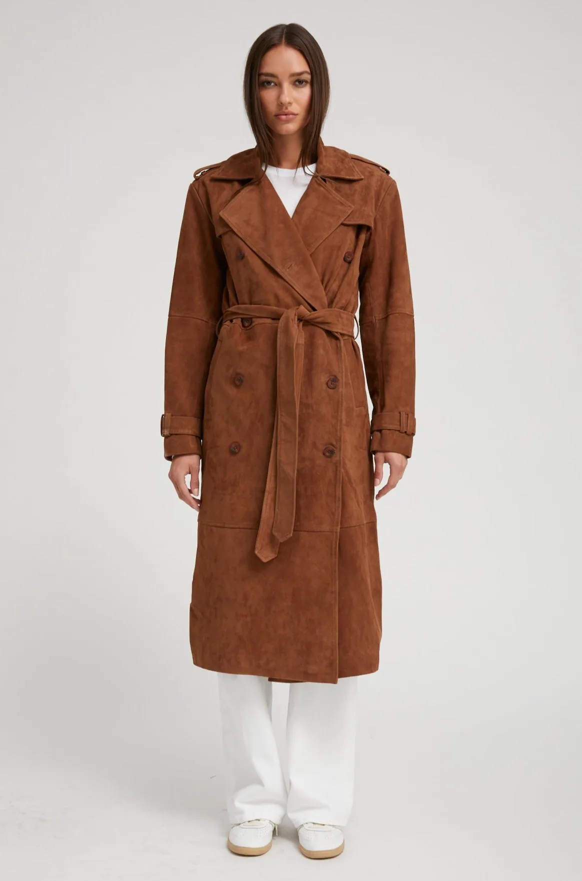 Belle de Jour Cognac Suede Trench