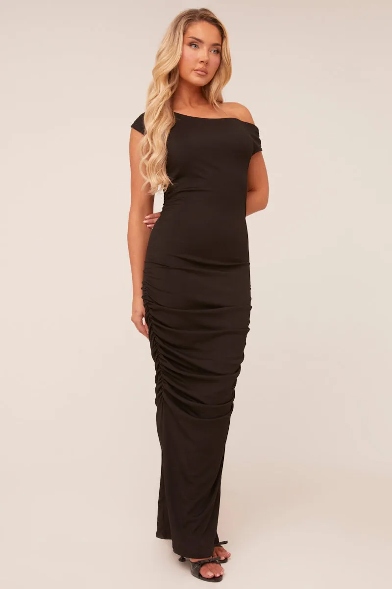 Black One Shoulder Bodycon Maxi Dress - Nadine