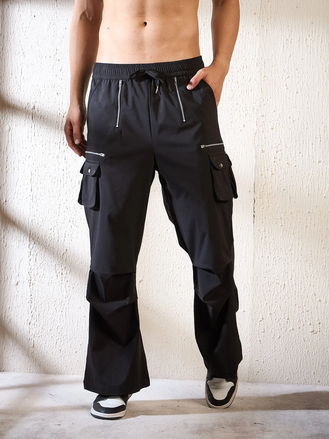 Black Parachute Multi Zipped Cargo Trackpants