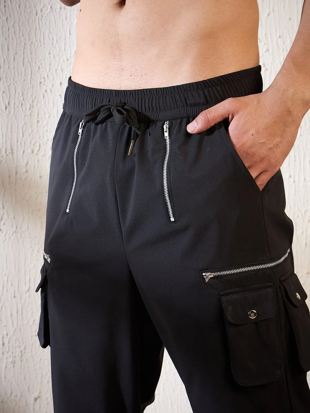 Black Parachute Multi Zipped Cargo Trackpants