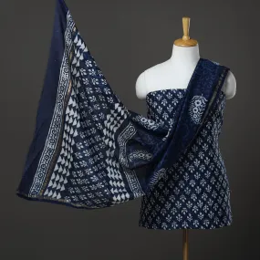 Blue - 3pc Chanderi Silk Bagru Print Dress Material 03