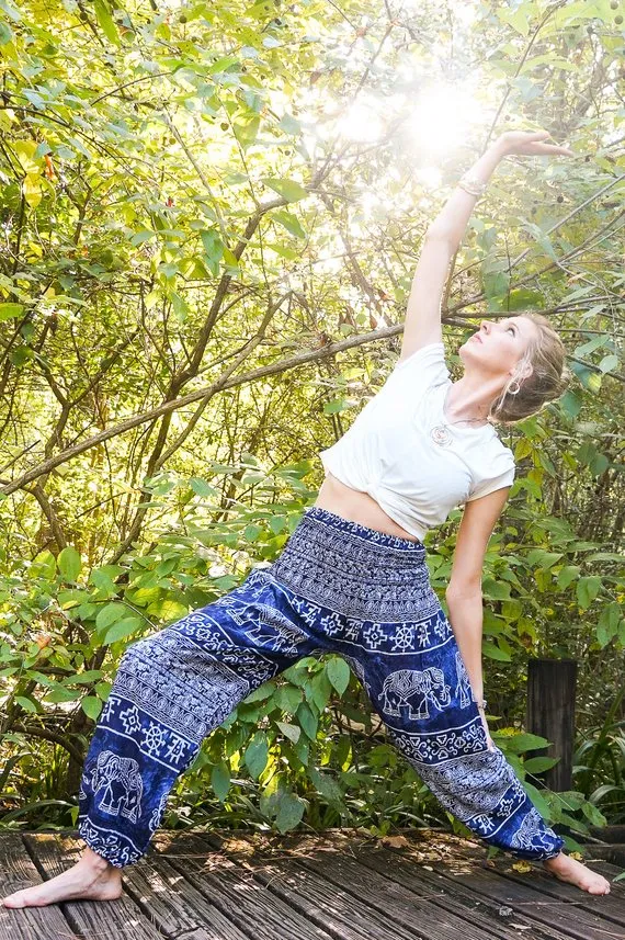 Blue ELEPHANT Pants Women Boho Pants Hippie Pants Yoga