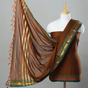 Brown - Mercerised Cotton 3pc Ilkal Handloom Dress Material 03