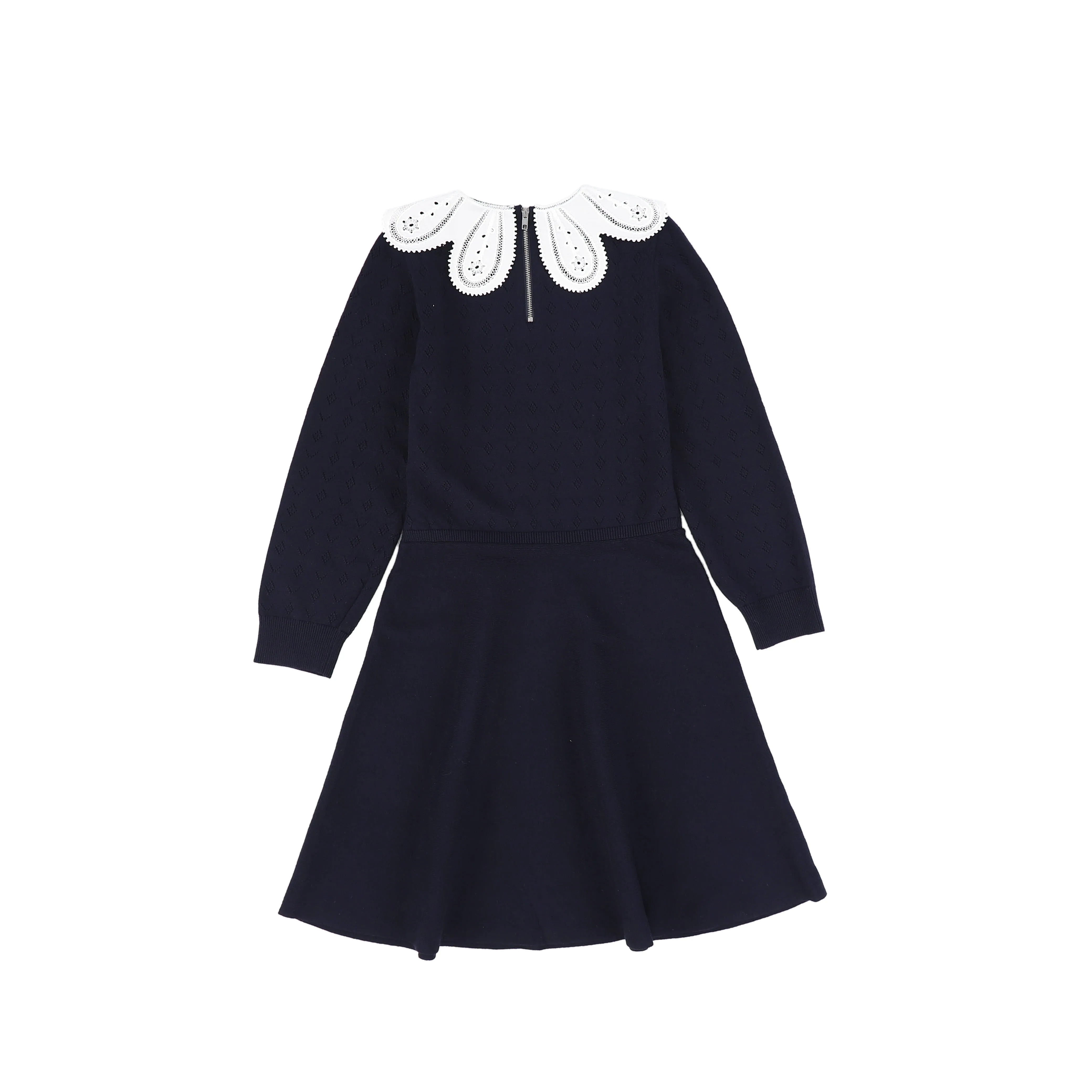 C14154-TEXTURED KNIT DETAIL COLLAR DRESS-Navy