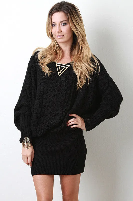 Cable Knit Dolman Mini Dress