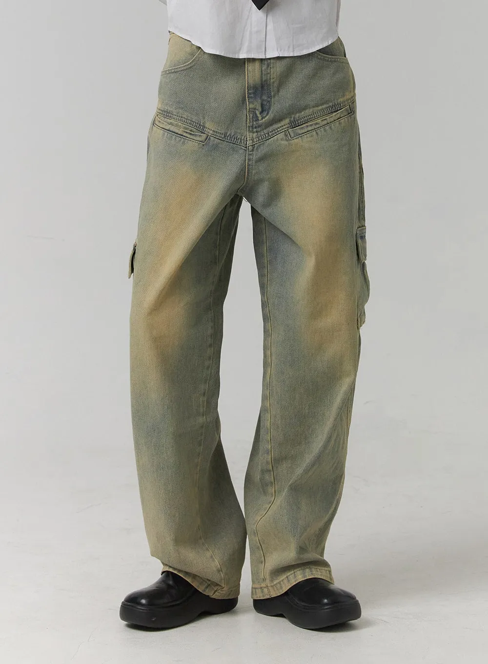 Cargo Denim Straight Leg Jeans CJ422