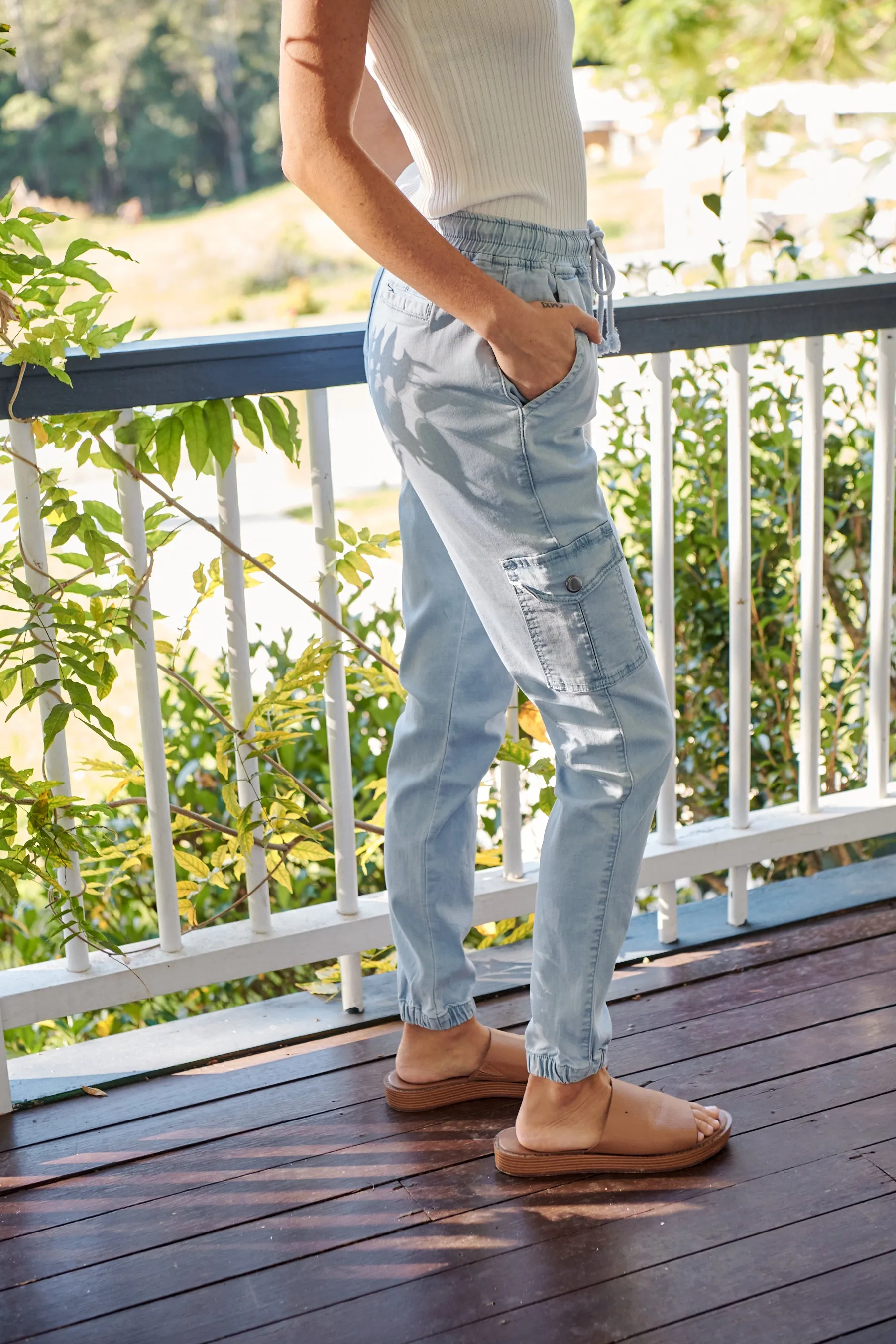 Cargo Light Blue Wash Denim Jogger Pant