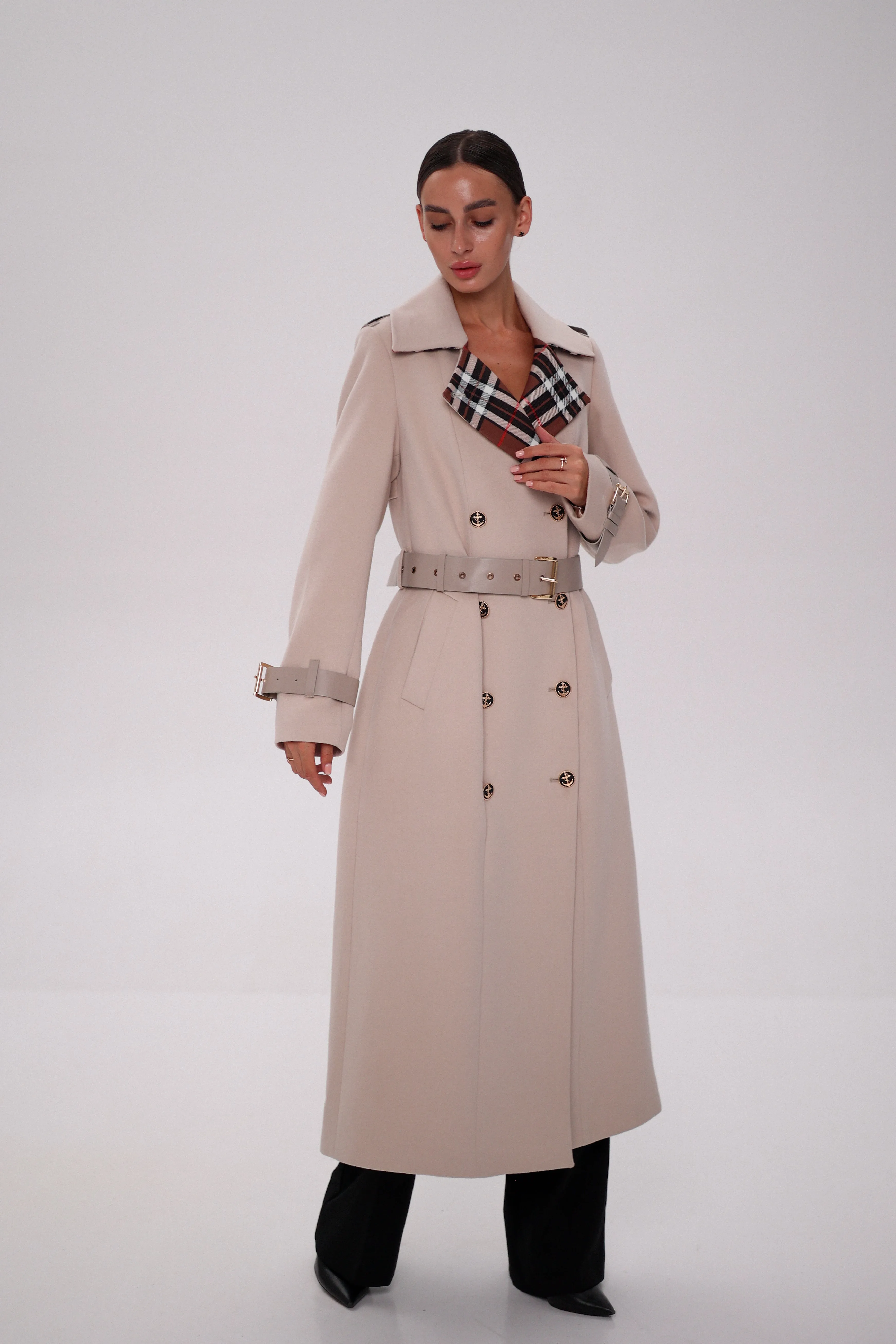 Cashmere Wool Blend Trench Coat in Nude