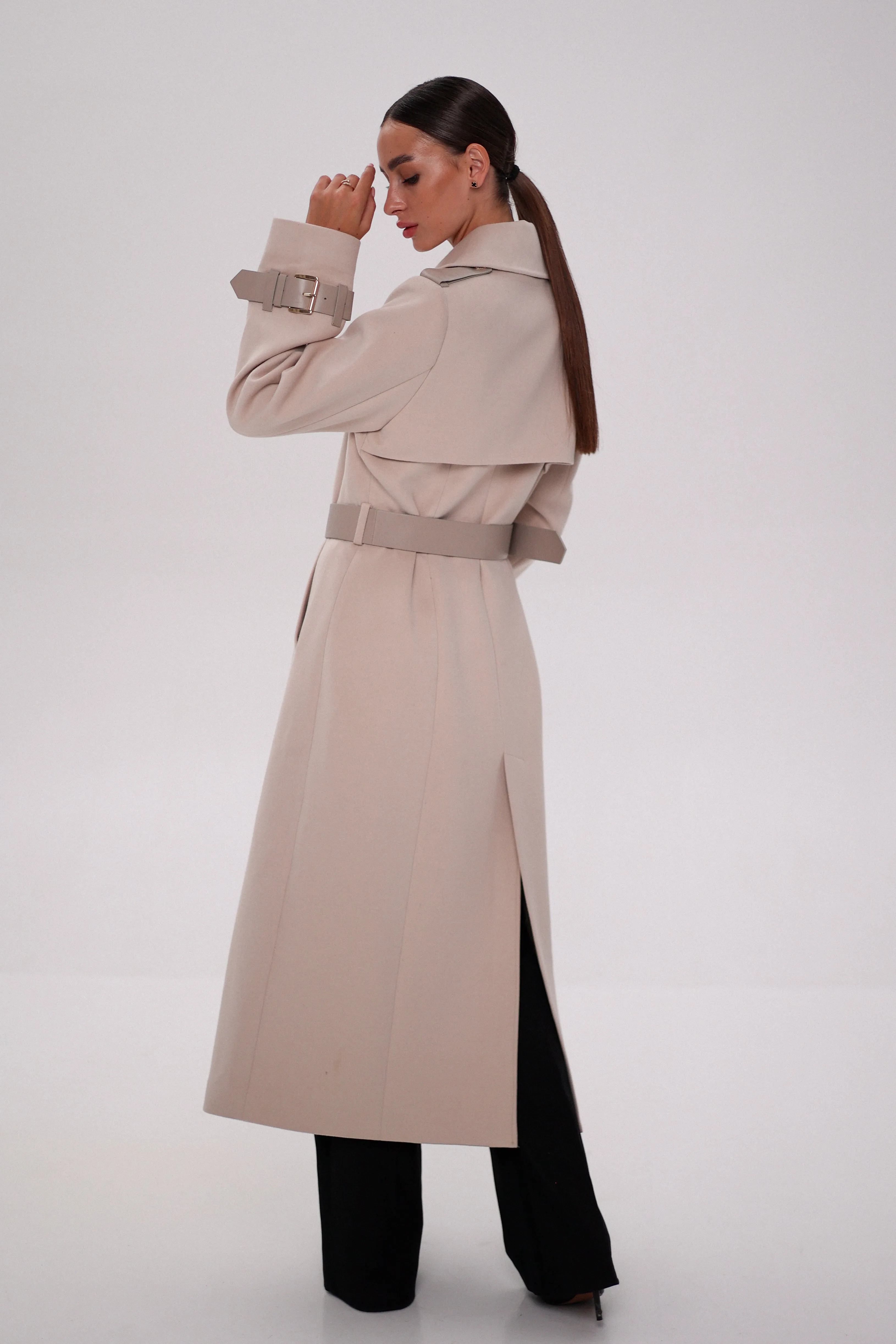 Cashmere Wool Blend Trench Coat in Nude