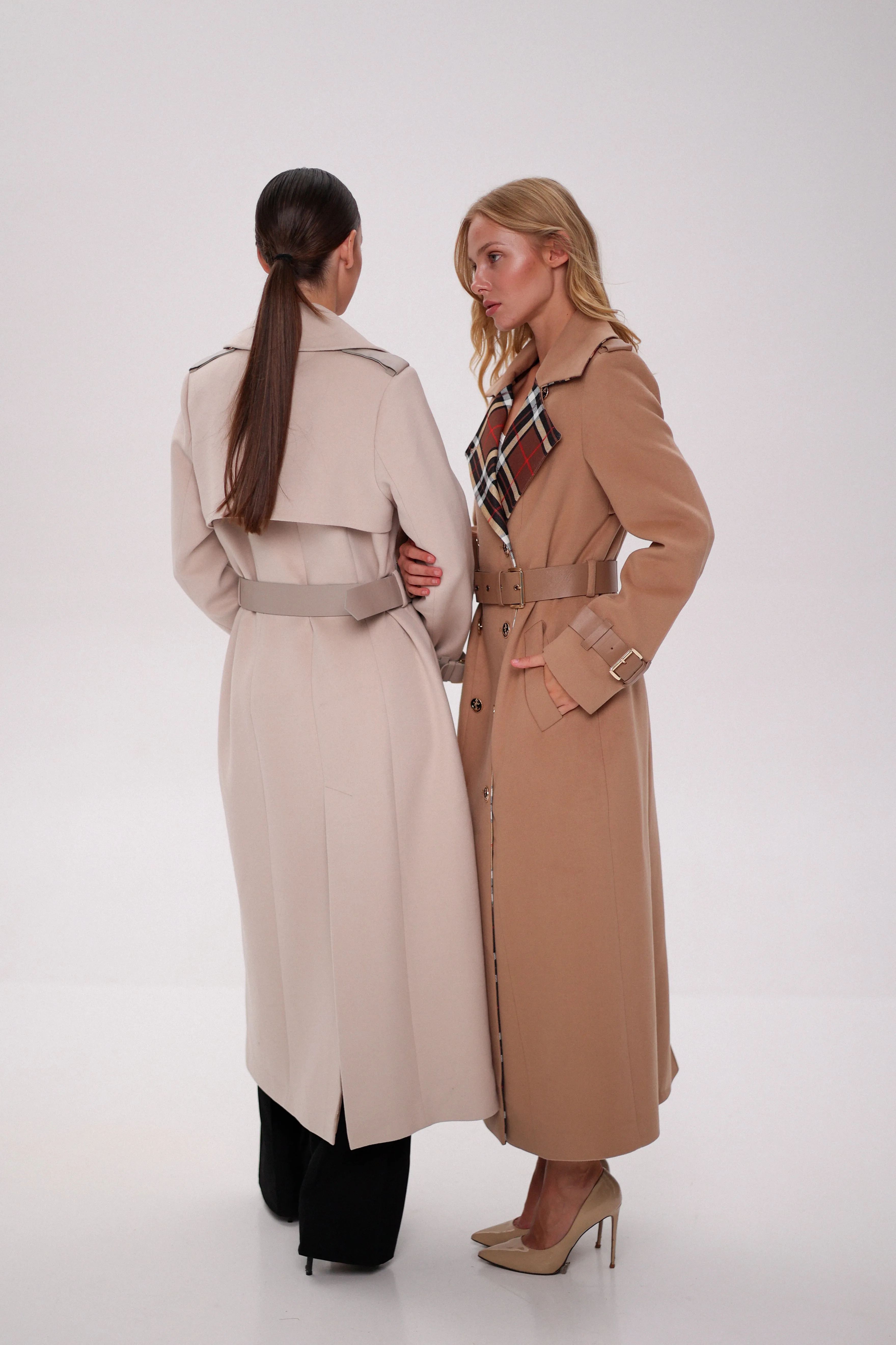 Cashmere Wool Blend Trench Coat in Nude