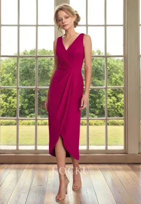 Chic & Modern V-Neck Sleeveless Sheath Chiffon Cocktail Mother of the Bride Dress