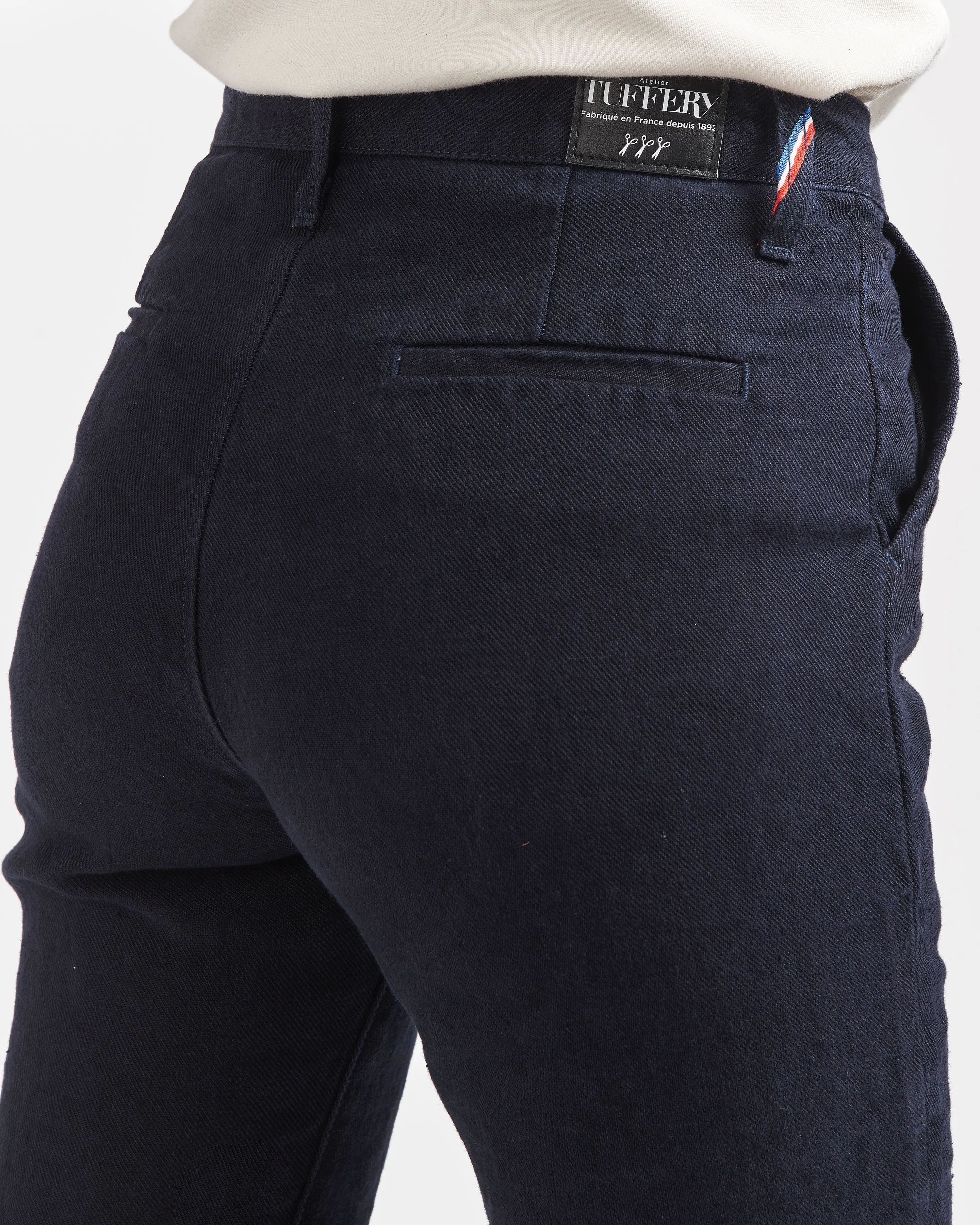 Chino femme droit ajusté taille haute en jean 100% Lin Français - Léonie