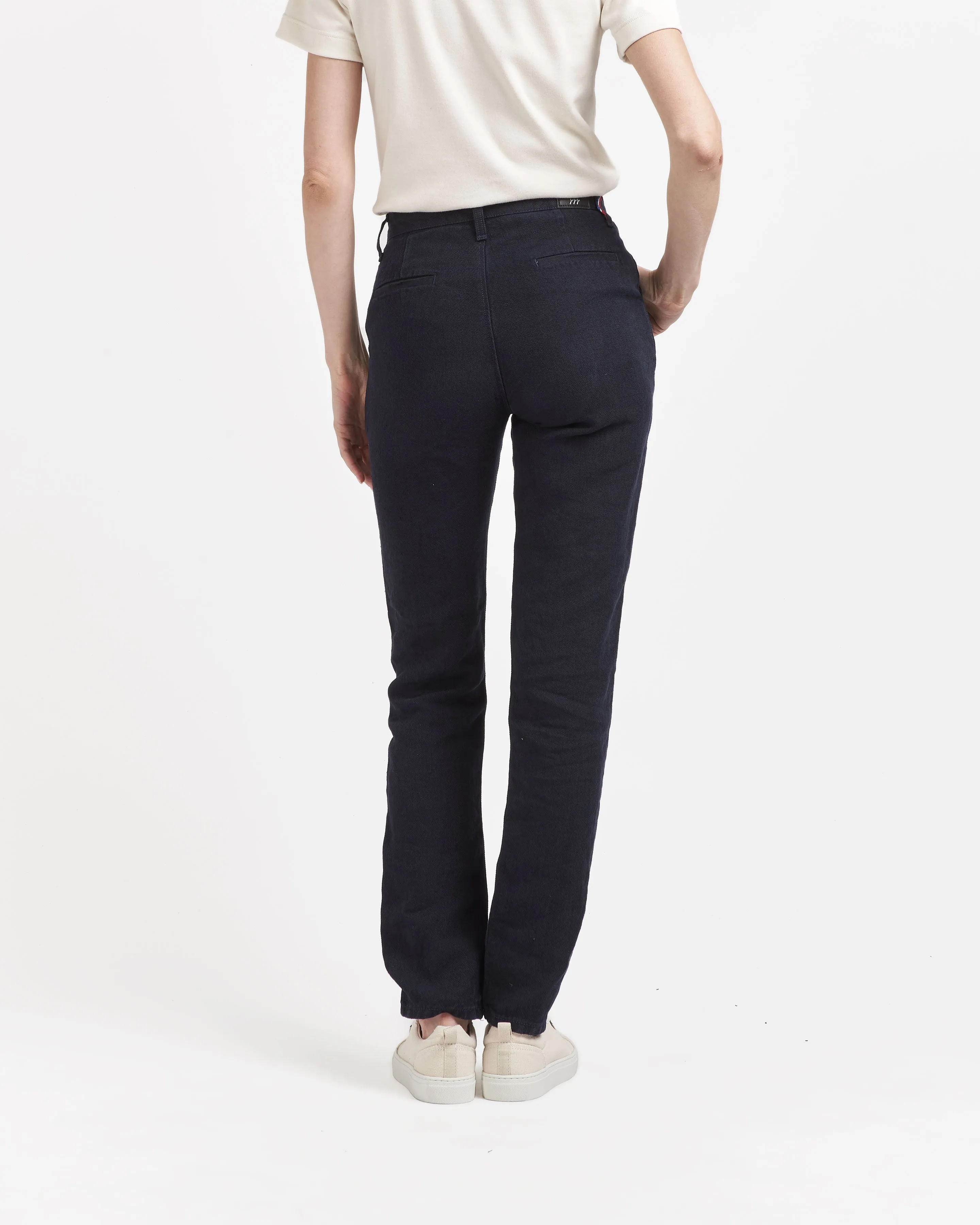 Chino femme droit ajusté taille haute en jean 100% Lin Français - Léonie