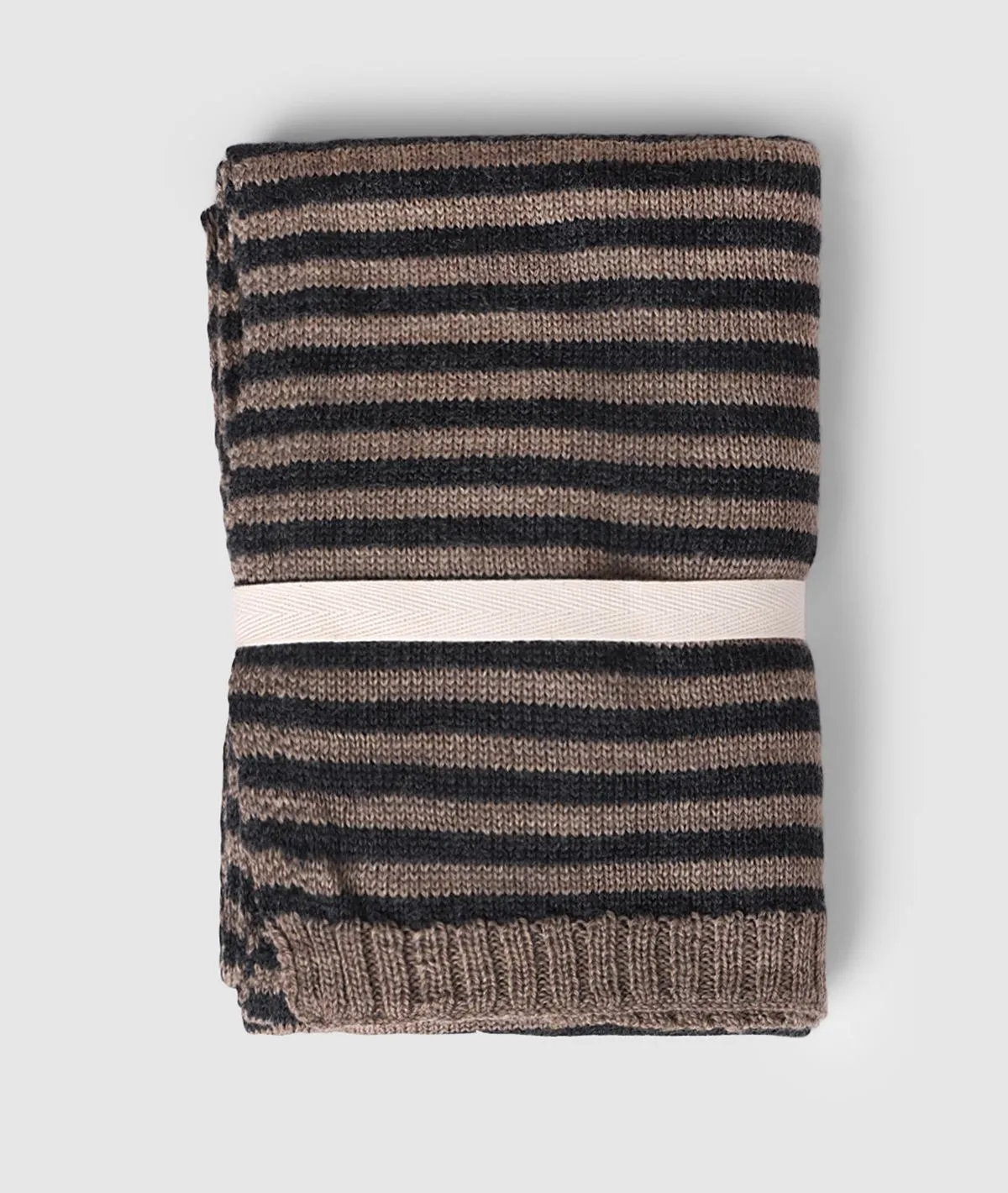 Classic Stripes Merino Wool Scarf (Charcoal & Fawn Mix)