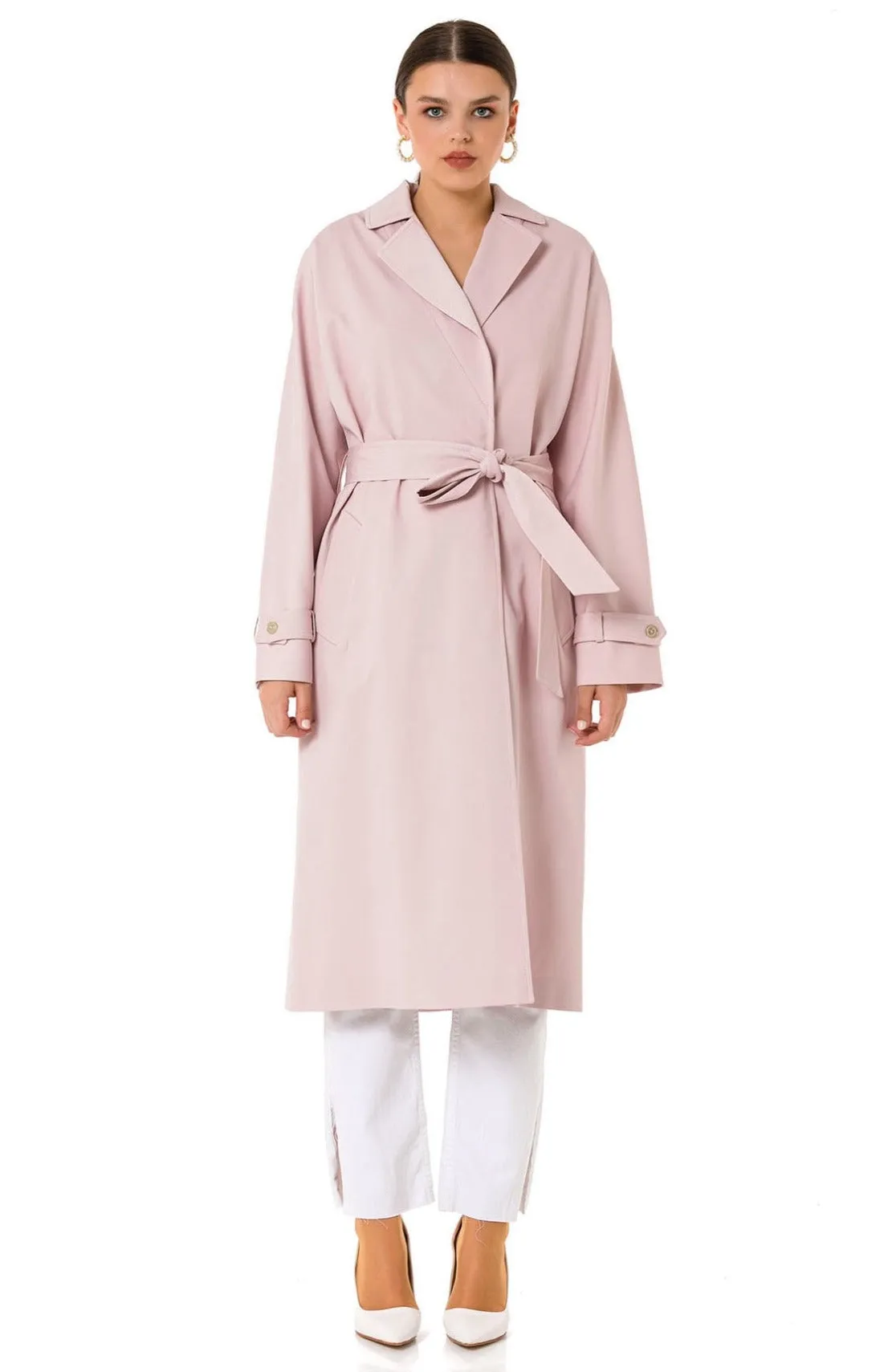 Cotton Blend Belted Trench Coat