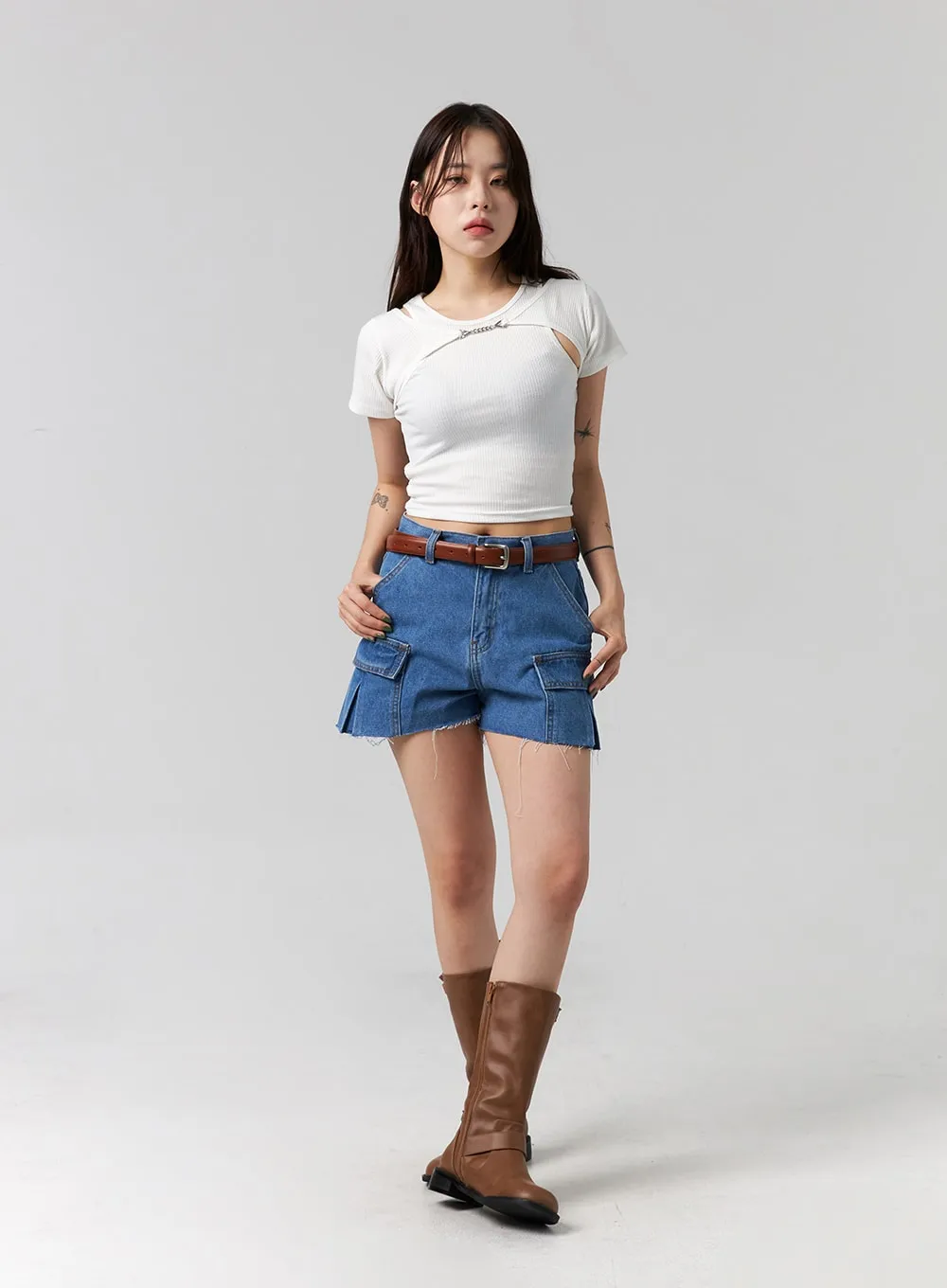 Cut Out Denim Shorts CG316