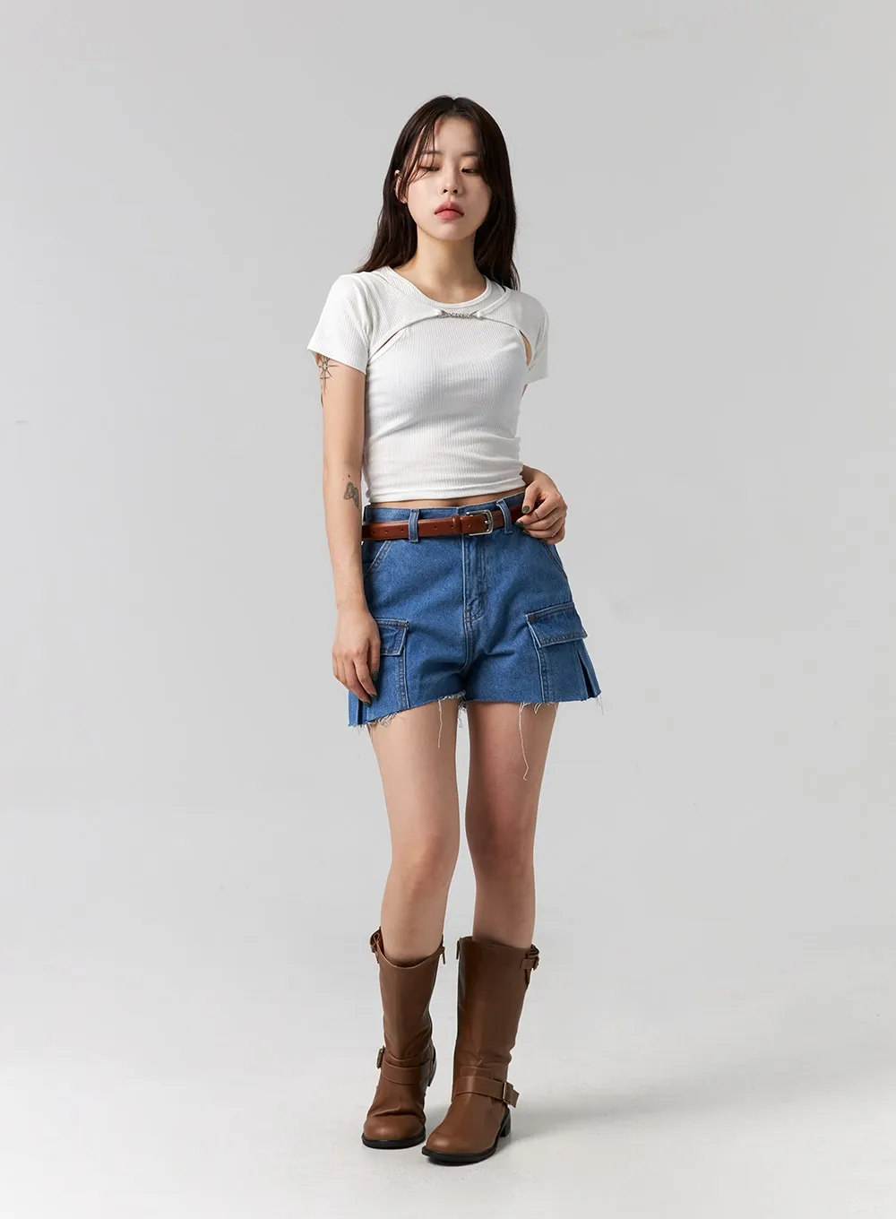 Cut Out Denim Shorts CG316