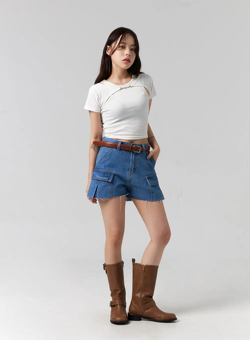 Cut Out Denim Shorts CG316