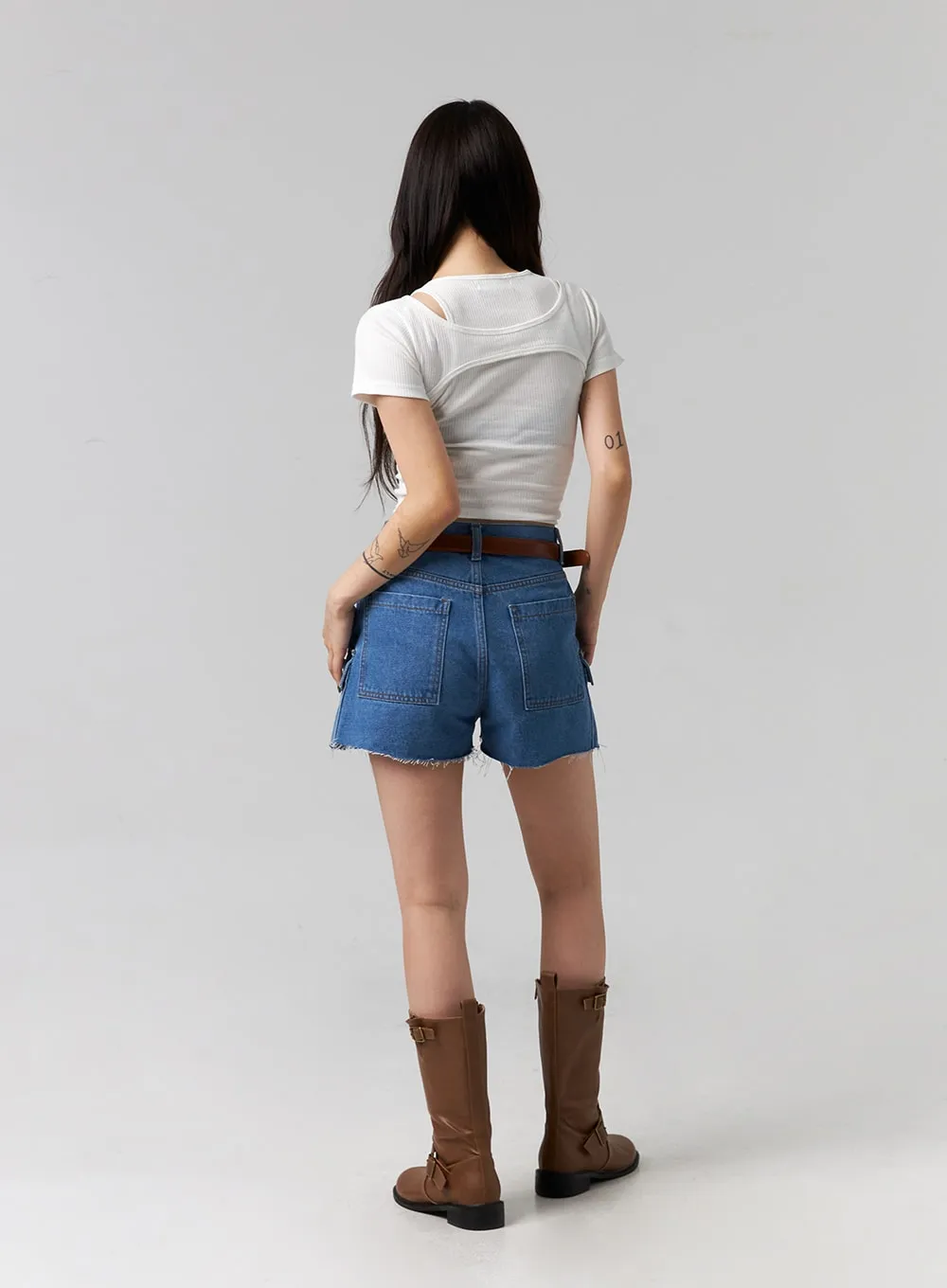 Cut Out Denim Shorts CG316