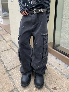 Damaged Washed Side pocket cargo denim pants